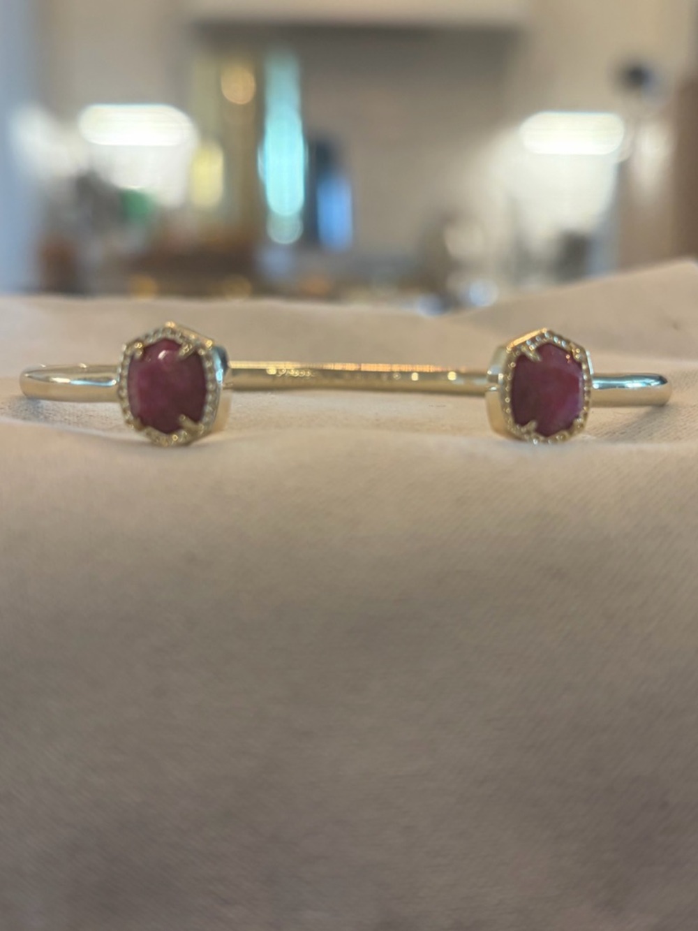 Delicate Gold Cuff Bracelet with Red Gemstone Accents
